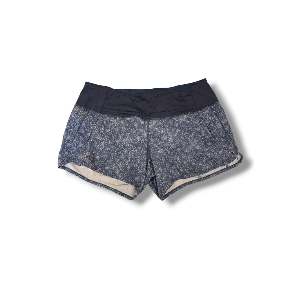 Lululemon Speed Short 2.5" Womens 6 Blue Gray Geometric Running Athletic Shorts